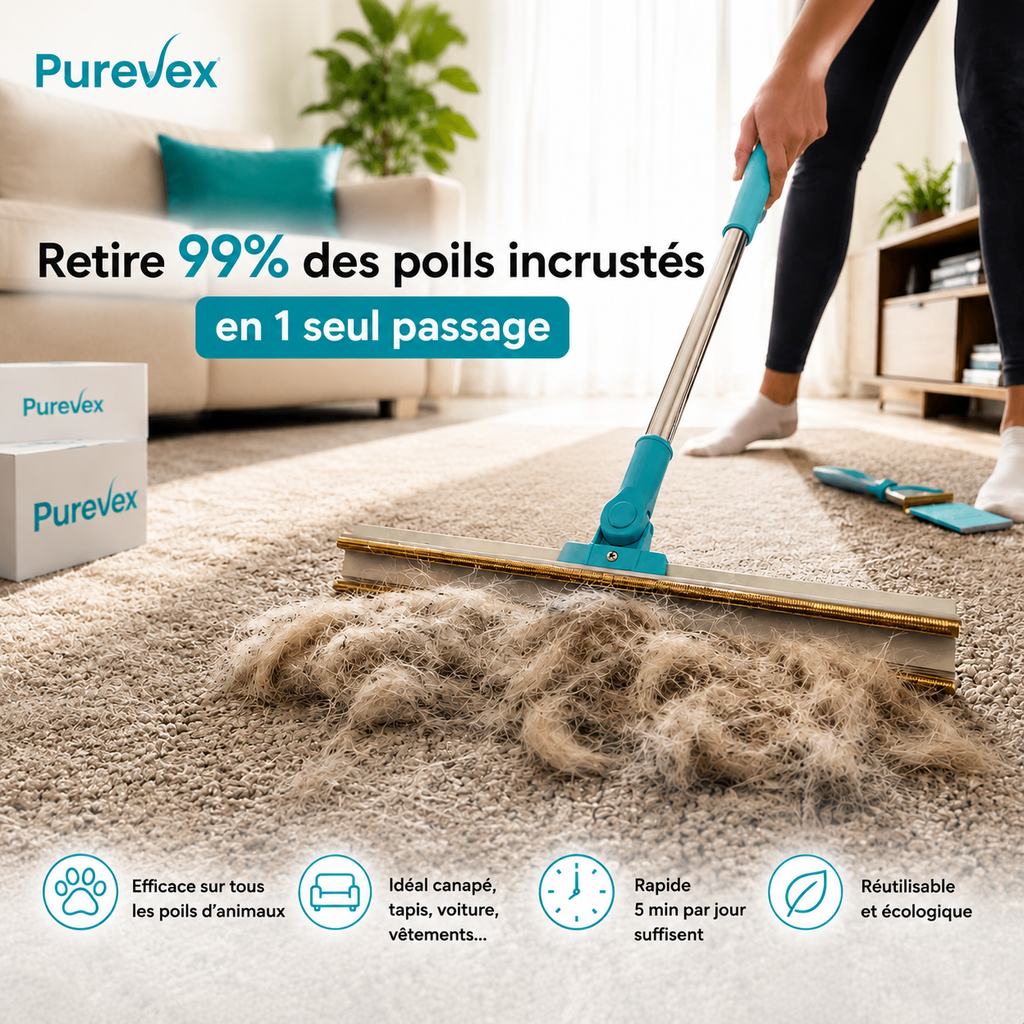 Kit Anti-Poils Purevex — Balai + Brosse Anti-Poils + Gant Offert
